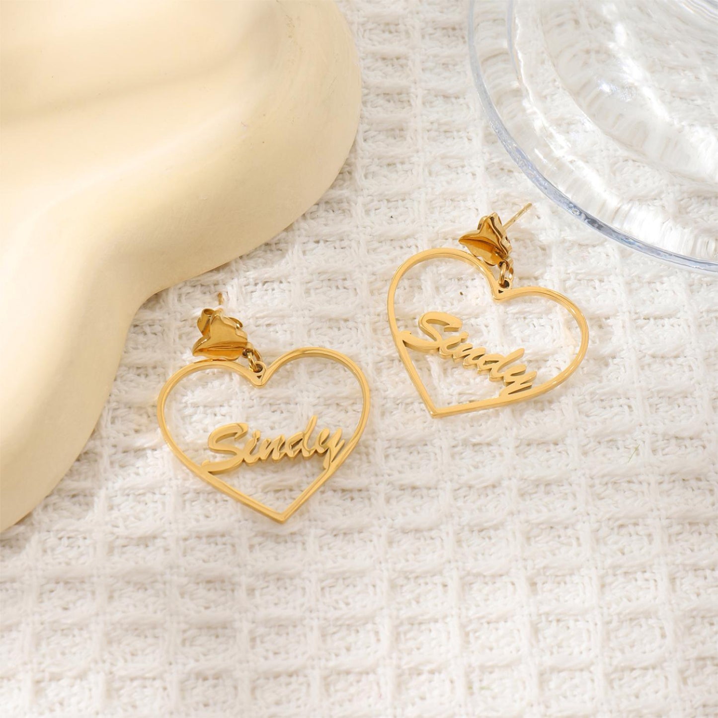Ellie Personalized Stainless Steel Butterfly Heart Earrings