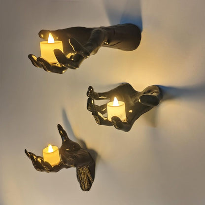 WALL MOUNTED CREEPY REACHING HANDS - LIFE-SIZED HORROR HANDS WITH LIGHTED CANDLES